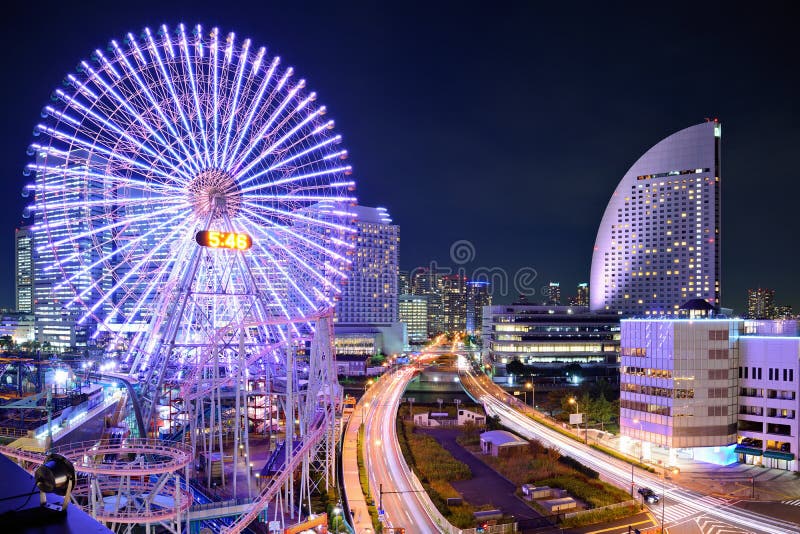 Yokohama, Ιαπωνία τη νύχτα. στοκ φωτογραφία με δικαίωμα ελεύθερης χρήσης