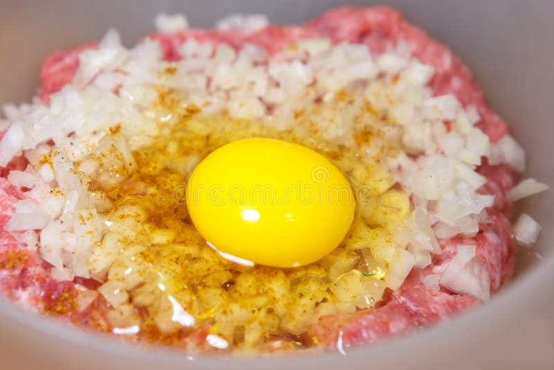 Raw Minced Meat And Egg Yolk Stock Image Image of ingredients, food
