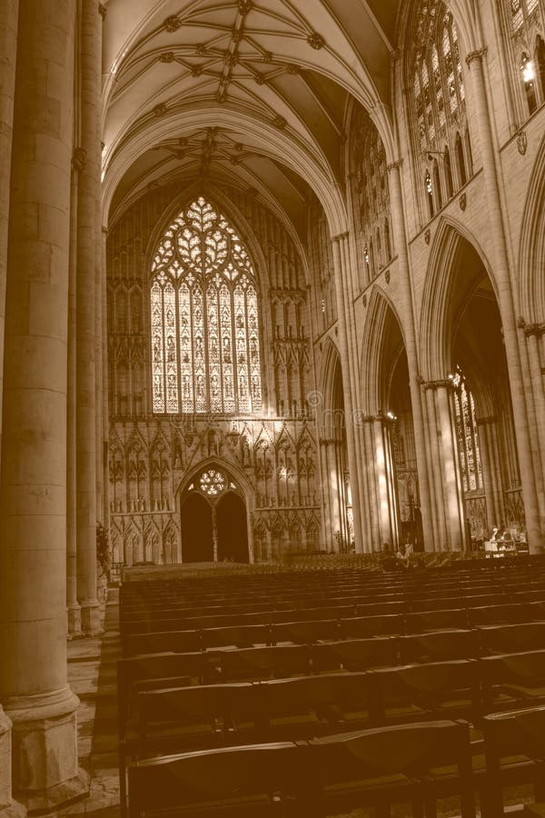 York Minster Nave West Window HDR sepia tone. England, York - 30 Aug 2016: York Minster Nave West Window HDR sepia tone stock photography York Minster Nave West Window HDR sepia tone. England, York - 30 Aug 2016: York Minster Nave West Window HDR sepia tone stock photography