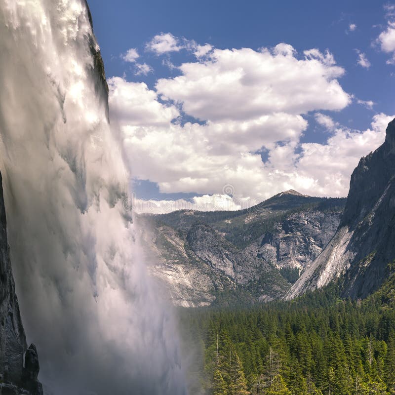 Yosemite Falls and valley against cloudy blue sky royalty free stock images Yosemite Falls and valley against cloudy blue sky royalty free stock images