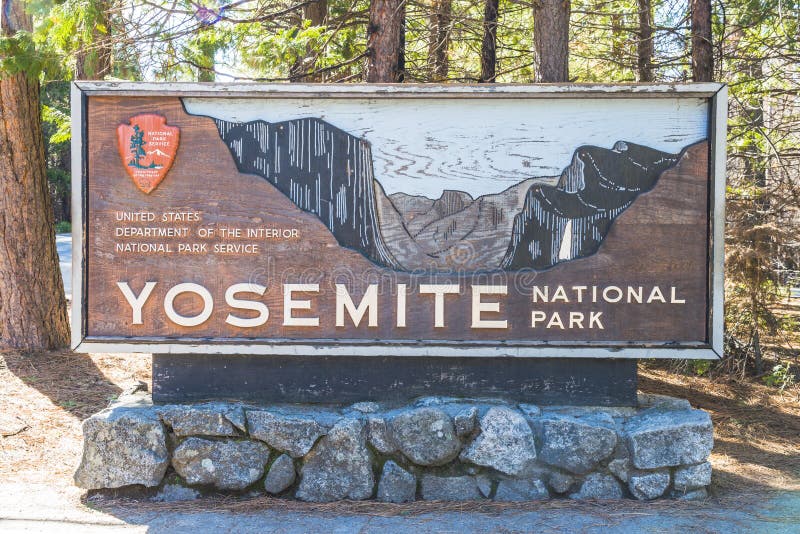 Yosemite National park sign in the entrance,California,usa. stock photography Yosemite National park sign in the entrance,California,usa. stock photography