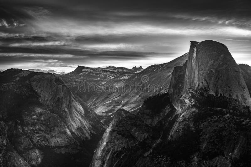 Yosemite National Park Sunrise Glacier Point Black And White Stock