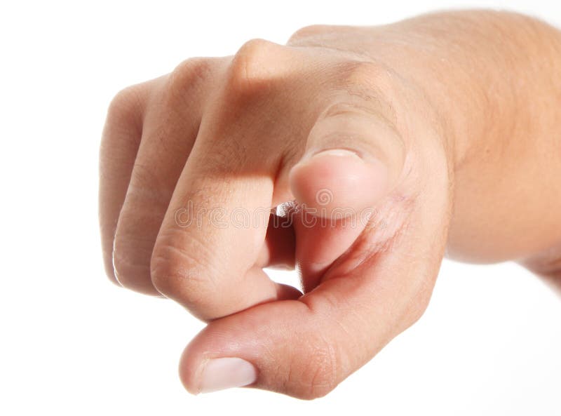 Hand pointing with index finger over white background. Hand pointing with index finger over white background