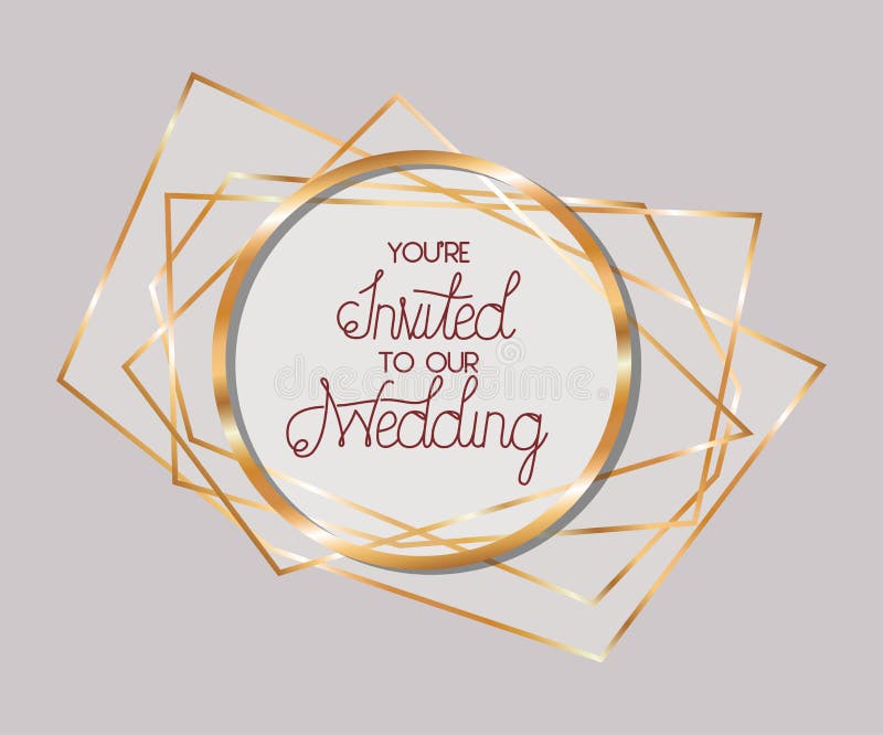 You Are Invited To Our Wedding Text In Gold Frame Vector Design Stock