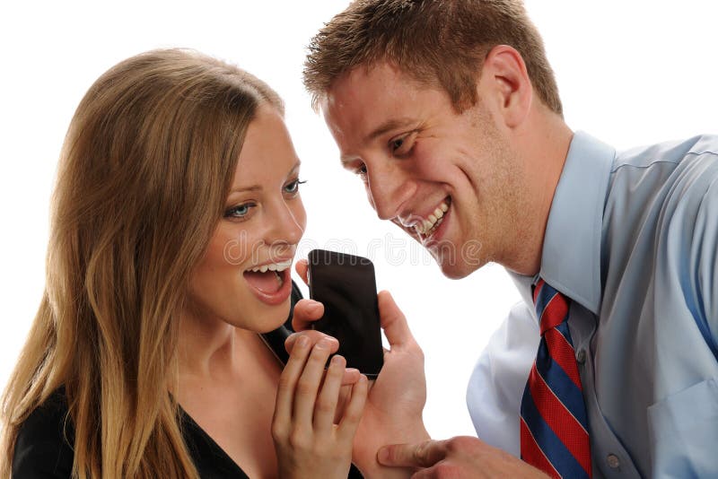 Youmg businesspeople couple with smart phone