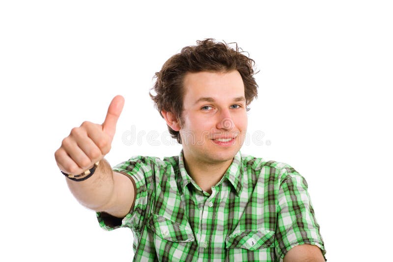 Young adult and thumbs up gesture