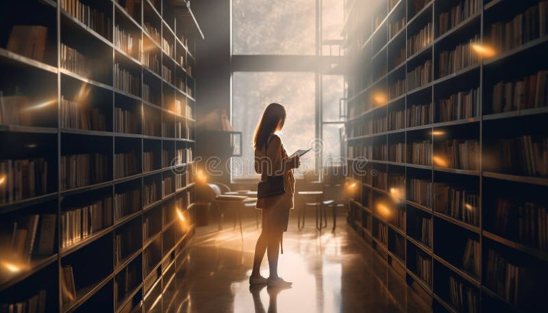 Young adult woman standing indoors, holding textbook, studying science literature generated by AI royalty free illustration
