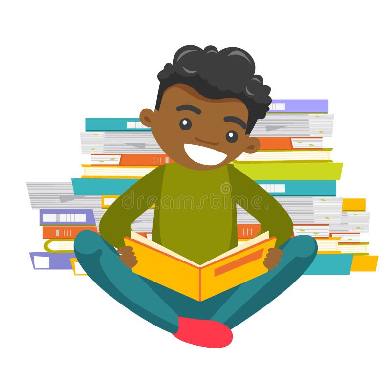 African-american College Student Reading a Book. Stock Vector -  Illustration of male, cartoon: 114152214
