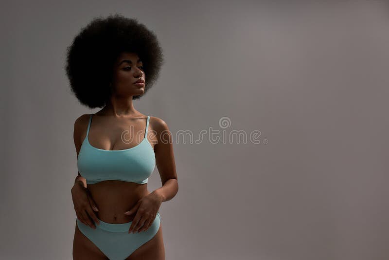 Young African American Girl in Blue Underwear Stock Photo - Image