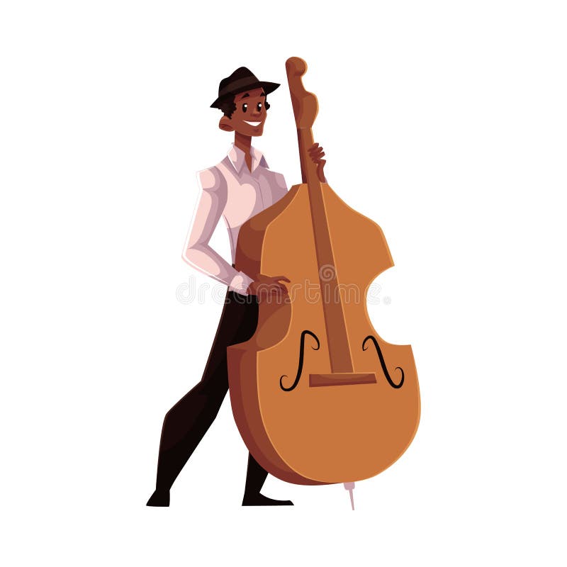Young African American male contrabass player vector illustration