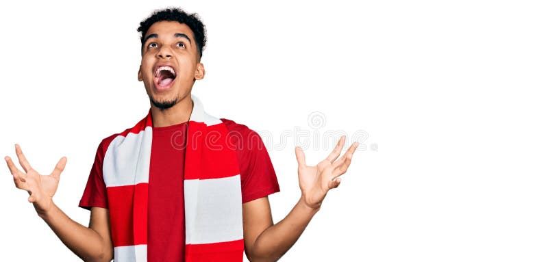 Young African American Man Football Hooligan Cheering Game Crazy and ...