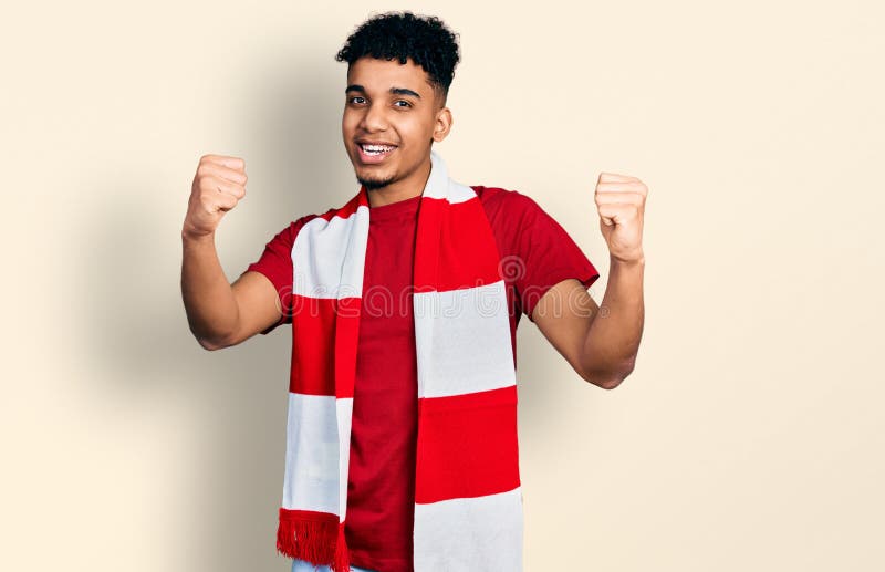 Young African American Man Football Hooligan Cheering Game Screaming ...