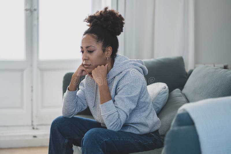Young African American Woman Suffering from Depression, Anxiety and