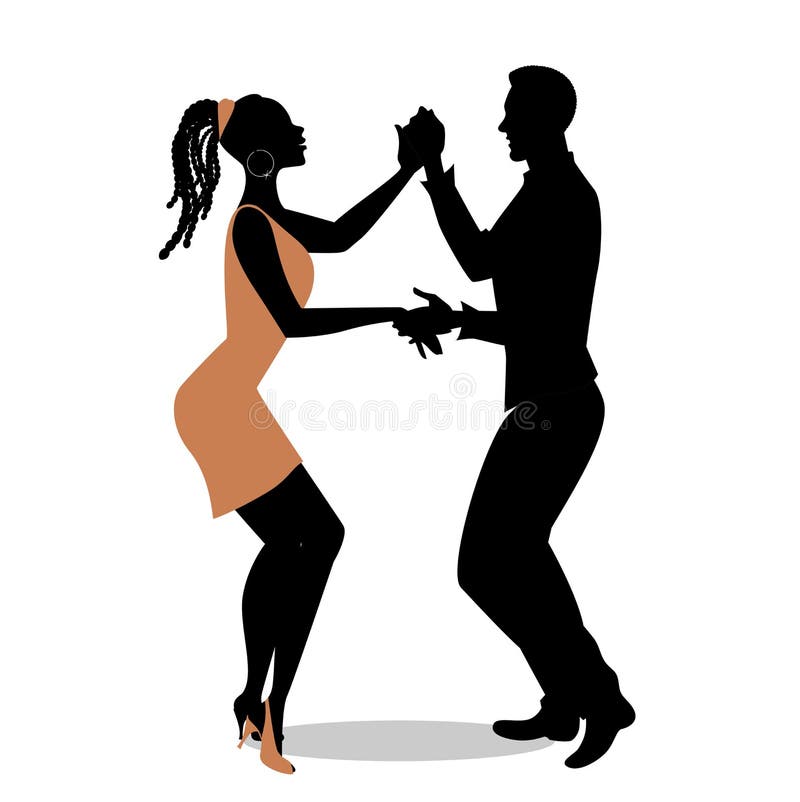 Young Couple Silhouettes Dancing Bachata Salsa Or Latin Music Stock