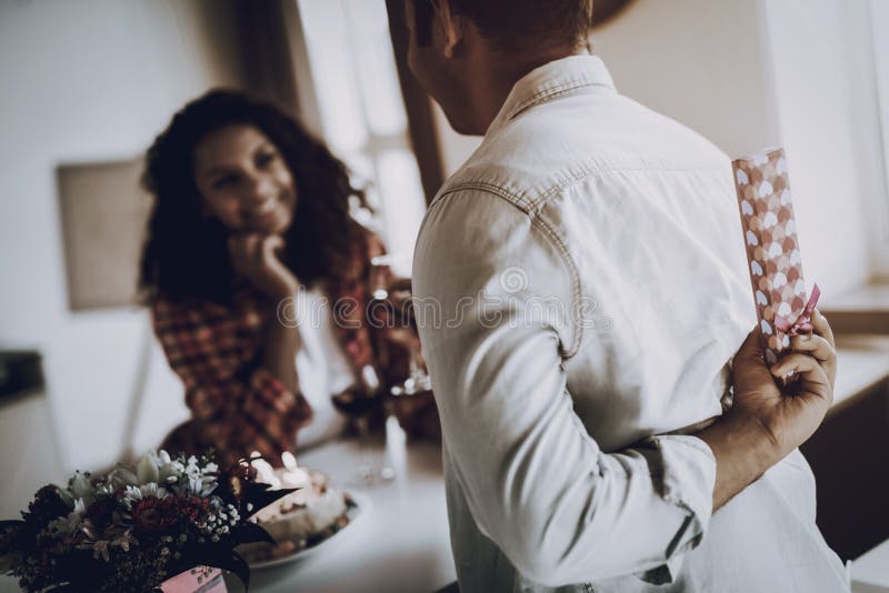 Young Afro American Couple Date. Present Concept. stock images Young Afro American Couple Date. Present Concept. stock images