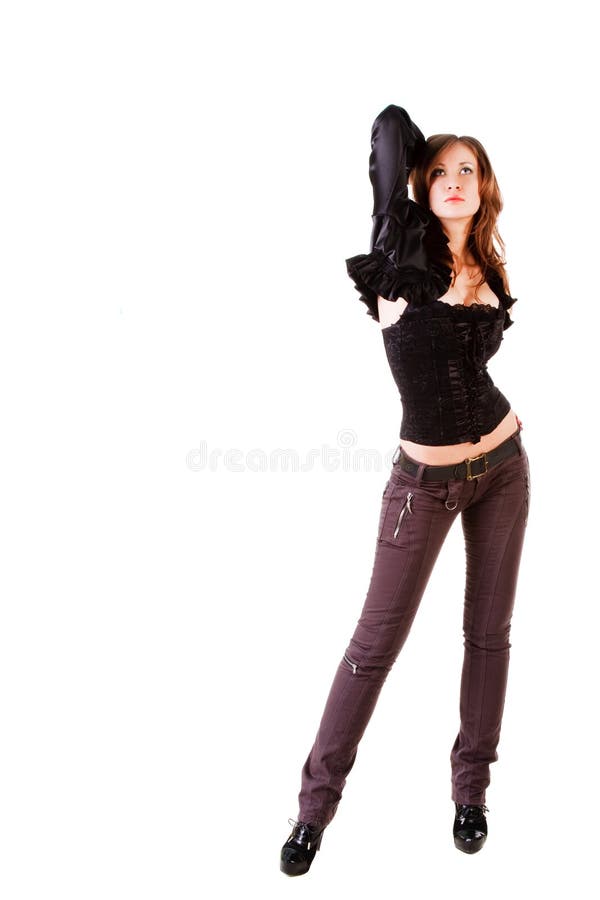 Young alluring dreaming girl in black