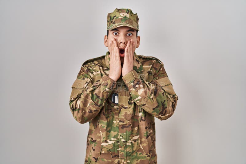 scared shell-shocked soldier in uniform, war and