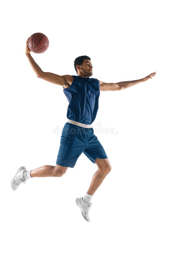 Young arabian basketball player of team in action, motion isolated on white background. Concept of sport, movement royalty free stock photo