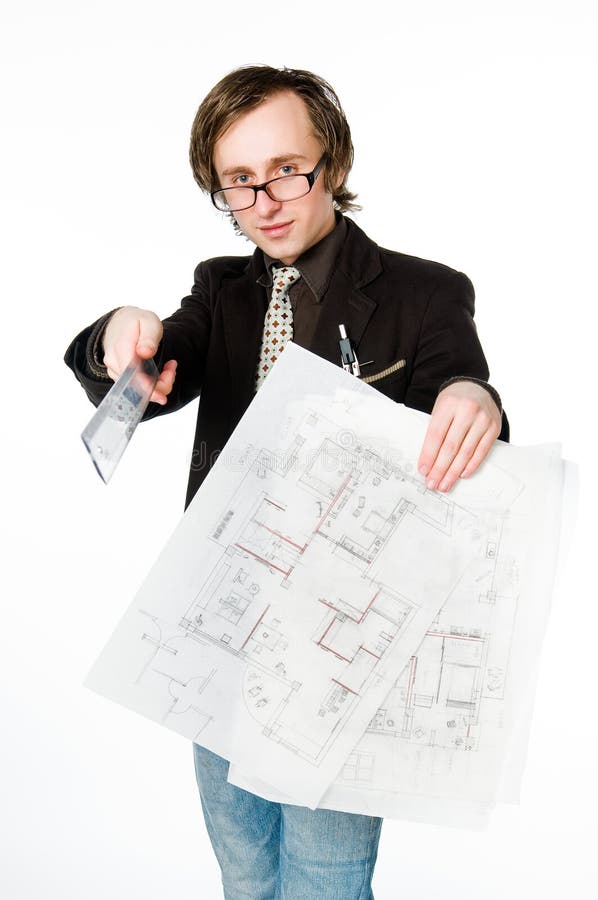 Young architect with sketch and ruler