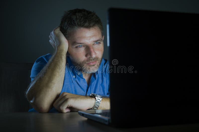 Man Watching Porn - Young Aroused and Excited Sex Addict Man Watching Mobile Online in Laptop  Computer Light Night at Home in Stock Photo - Image of lifestyle,  millennial: 134212012