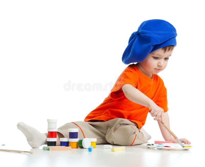 Young artist child with paints stock photography