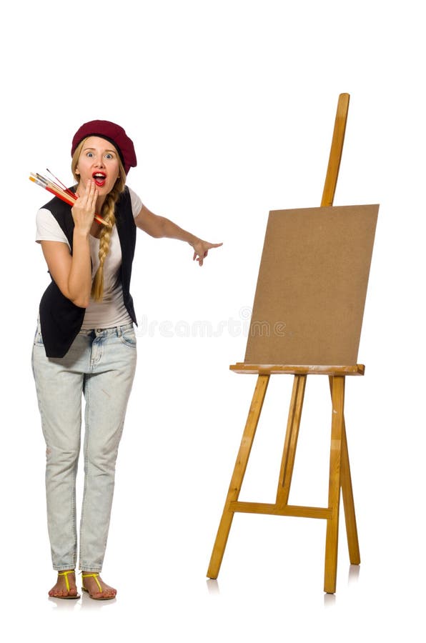 The Young Artist Isolated on White Stock Photo Image of easel, female