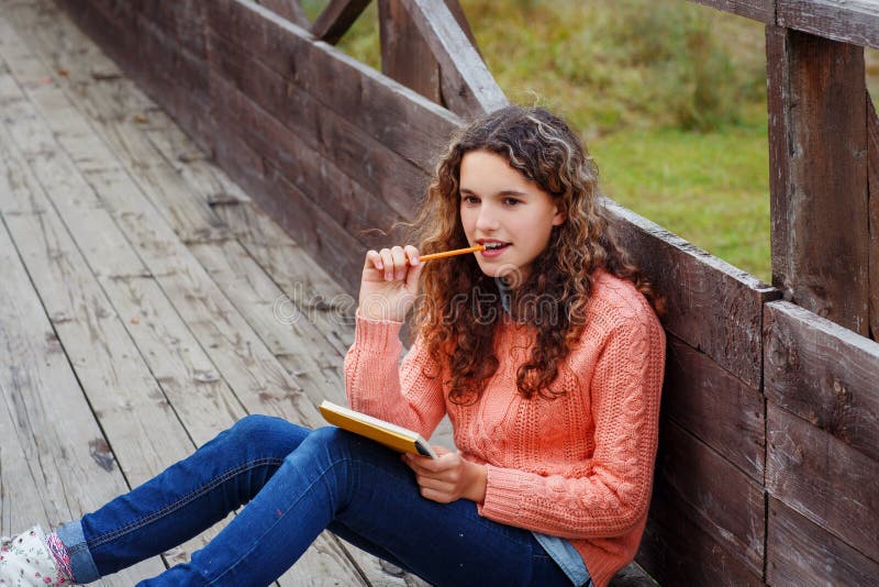 Young artist at mountain stock photo