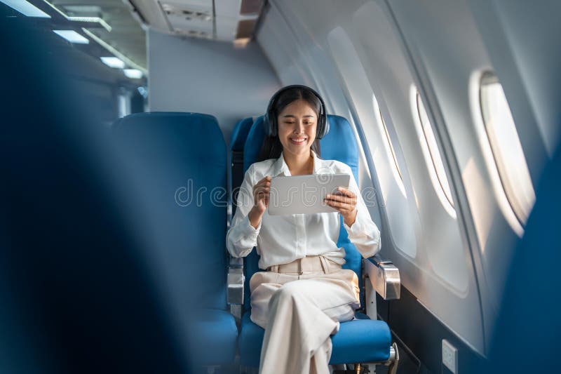 A Female Passenger Traveling by Plane Sleeping on Cushion Airplane Stock  Photo - Image of inside, person: 273342598