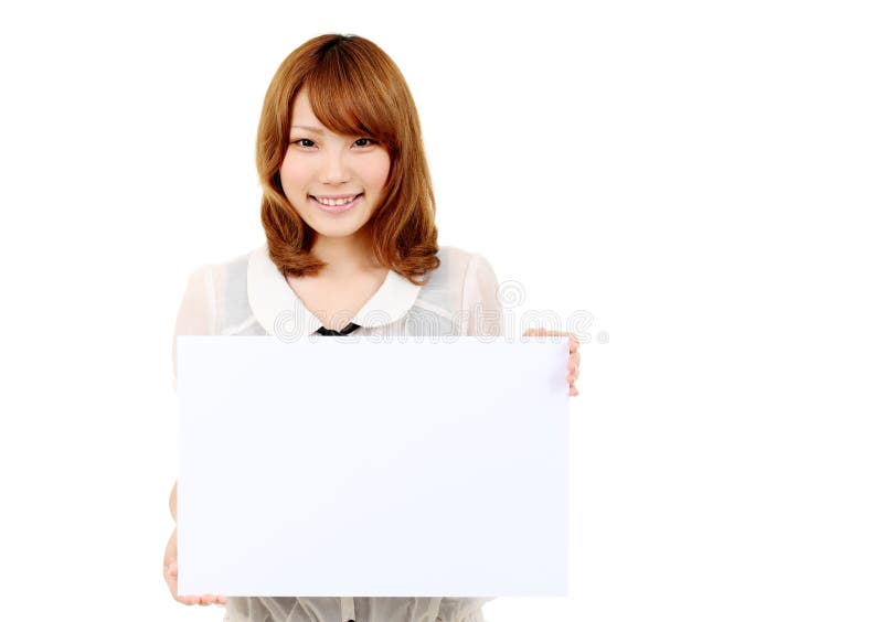 Young asian business woman holding empty white boa