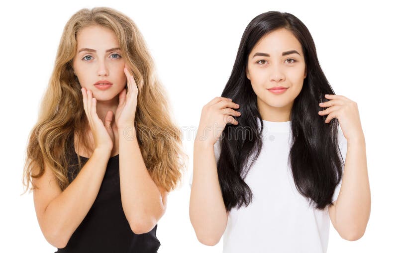 Young Asian and Caucasian Women with Healthy Clean Shiny Hair Isolated on White Background. Skin Care. Girl Long Hairstyle Stock Image - Image of caucasian, japanese: 137229619 Young Asian and Caucasian Women with Healthy Clean Shiny Hair Isolated on White Background. Skin Care. Girl Long Hairstyle Stock Image - Image of caucasian, japanese: 137229619