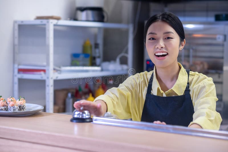 Young Asian Girl At The Counter In The Cafe Stock Image Image Of