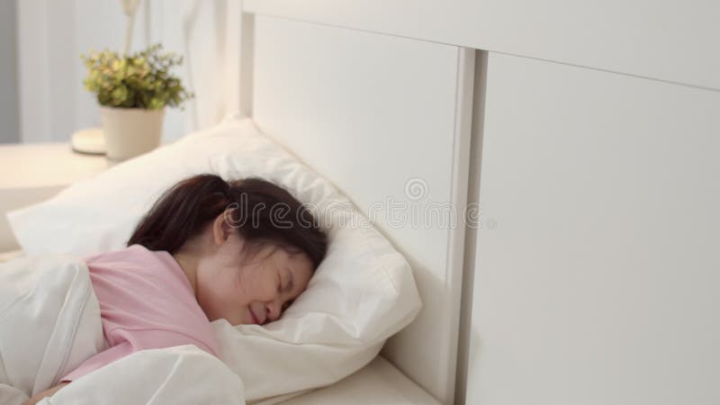 Young Asian Girl Sleeping at Home. Asia Japanese Woman Child Kid Relax Rest Asleep Lying on Bed, Feel Comfort and Calm in Bedroom Stock Footage - Video of little, morning: 154539876