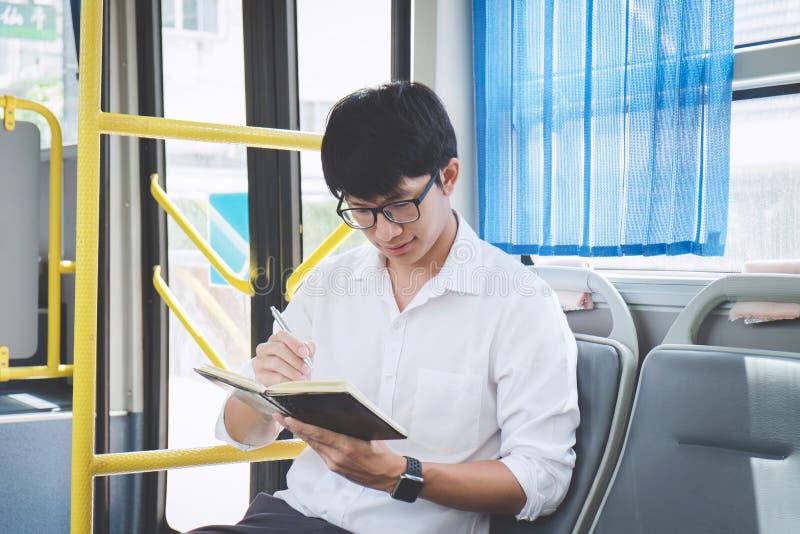 he often does his homework on the bus