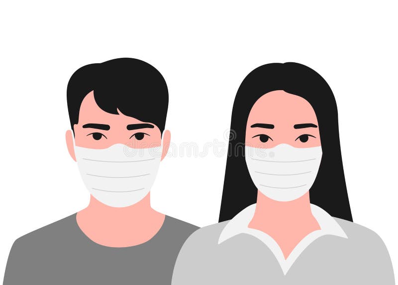 Young Asian Man And Woman Face In Respiratory Protective ...