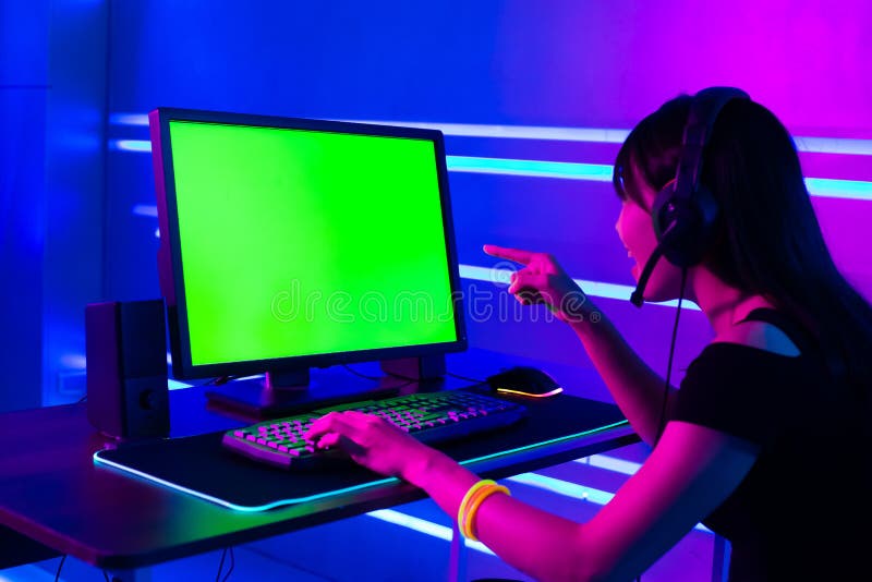 Excited Girl Gamer Sitting at the Table, Playing Online Games Stock Image -  Image of headset, esports: 136171701