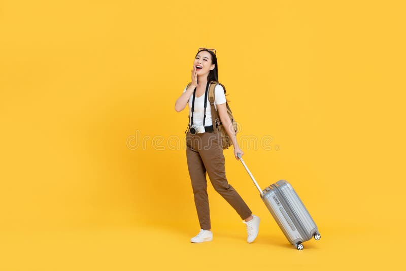 Young Asian Tourist Woman with Baggage Going To Travel on Holidays ...
