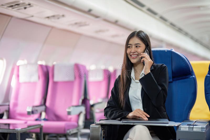 A Female Passenger Traveling by Plane Sleeping on Cushion Airplane Stock  Photo - Image of inside, person: 273342598