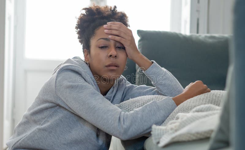 Young African American Woman Suffering from Depression, Anxiety and