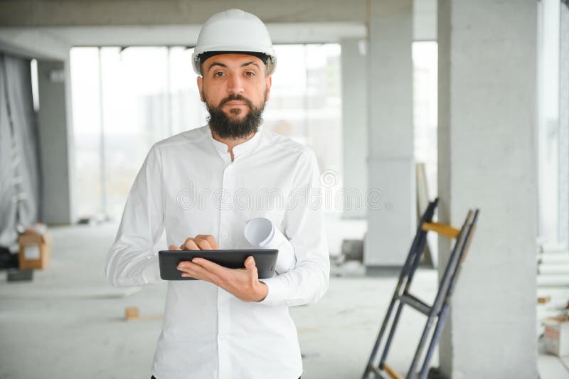 Young Attractive Arabic Industrial Engineer in Hard Hat. Professional