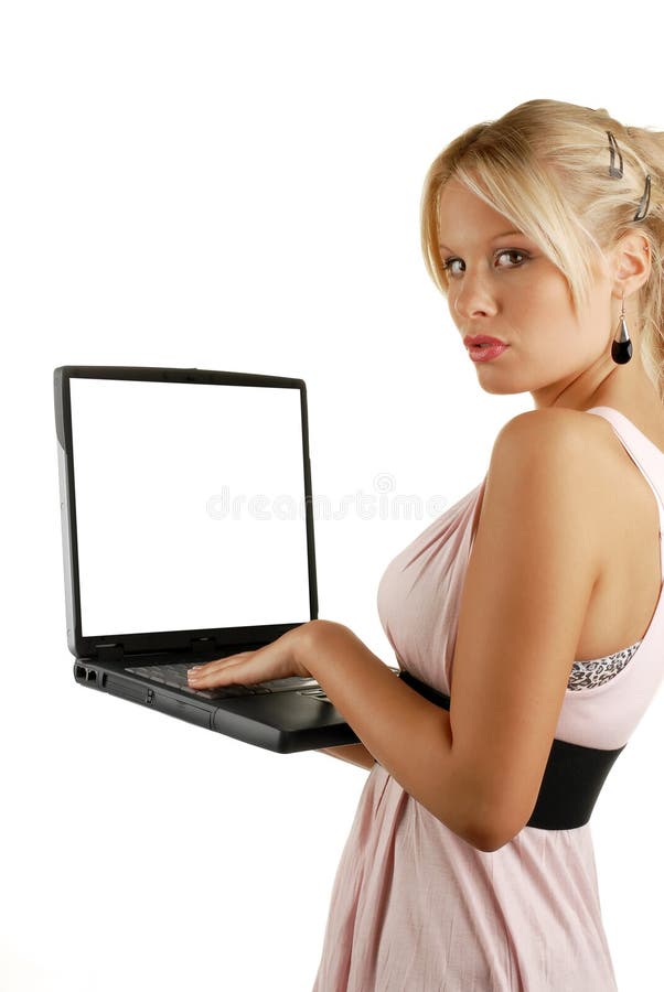 Young attractive blonde female holding notebook