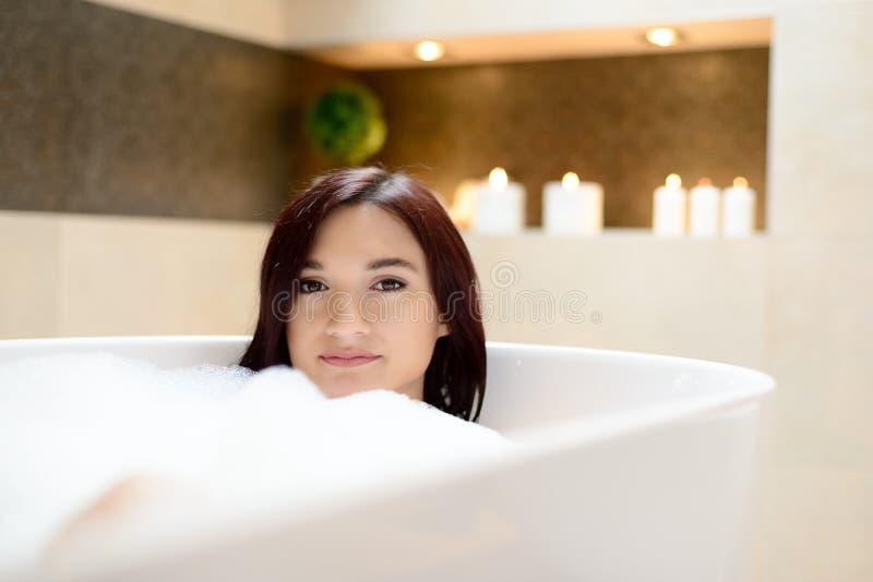 Young Attractive Brunette In Bubble Bath Stock Image Image Of Healthy Bubbles 67093035 