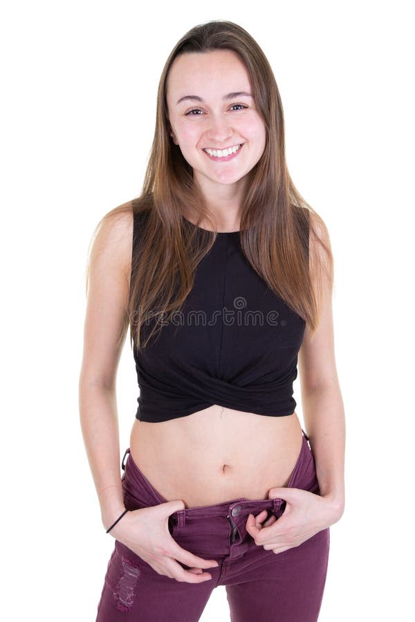 Young Attractive Teen Girl Smiling Looking at Camera Side Behind View in  Jeans Short Summer Clothes Stock Image - Image of looking, camera: 154784531