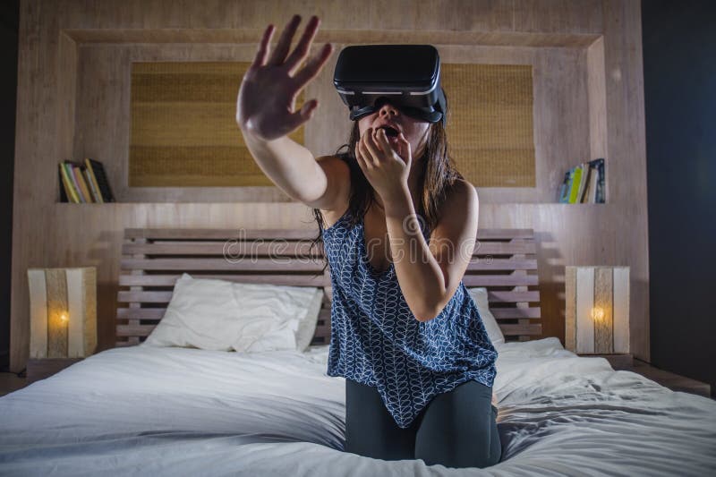 Excited And Amazed Man Wearing Vr Virtual Reality Goggles Device