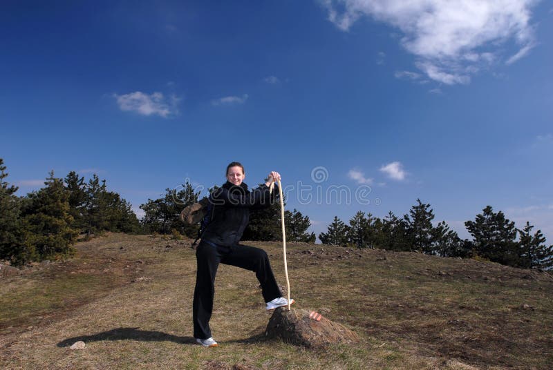 Young attractive female backpacker