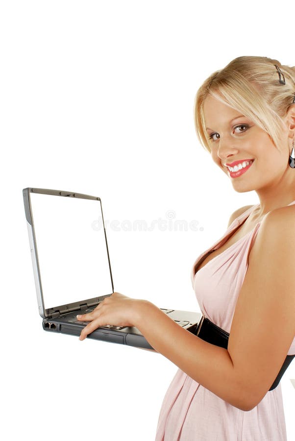 Young attractive female holding laptop