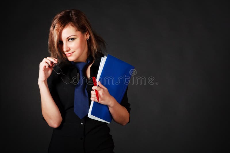 Young attractive girl in black blouse