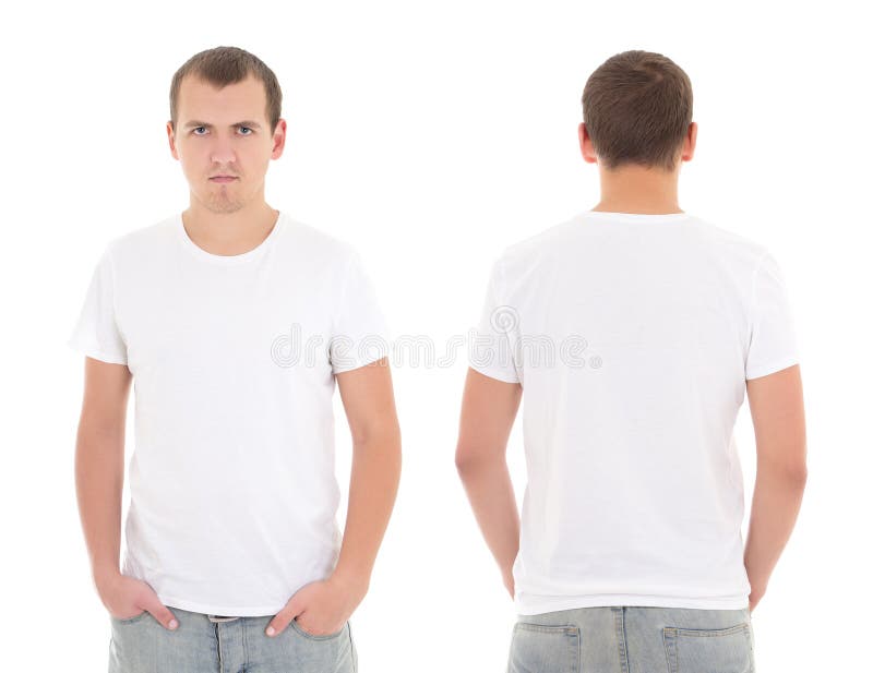 Young Attractive Man in White T-shirt Isolated Stock Image - Image of ...