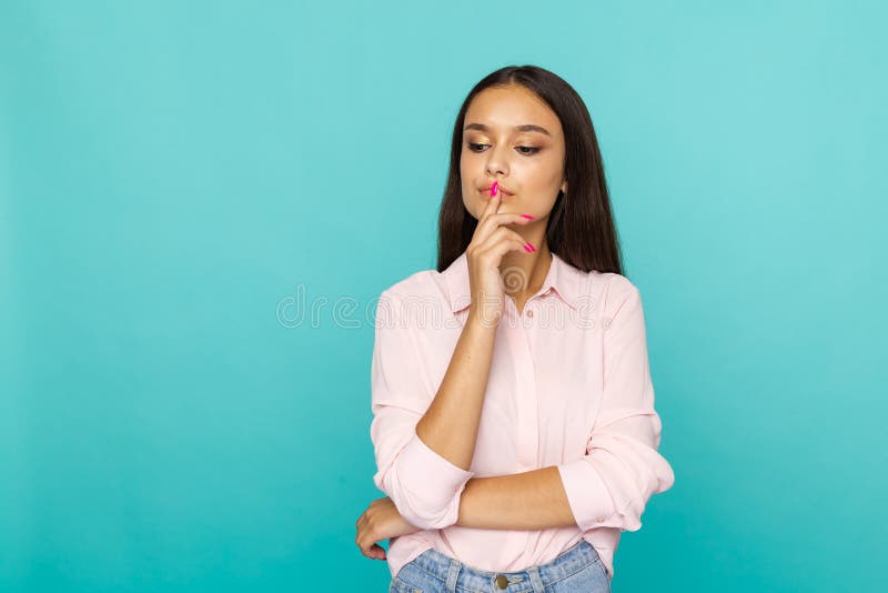 Young attractive woman in think pose isolated. stock photography Young attractive woman in think pose isolated. stock photography