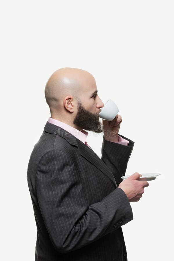 Young bald man with a beard stock photo