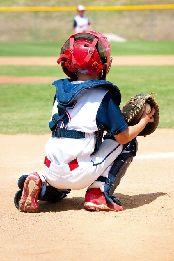 Young Baseball Catcher During Game. Royalty Free Stock Photos Image